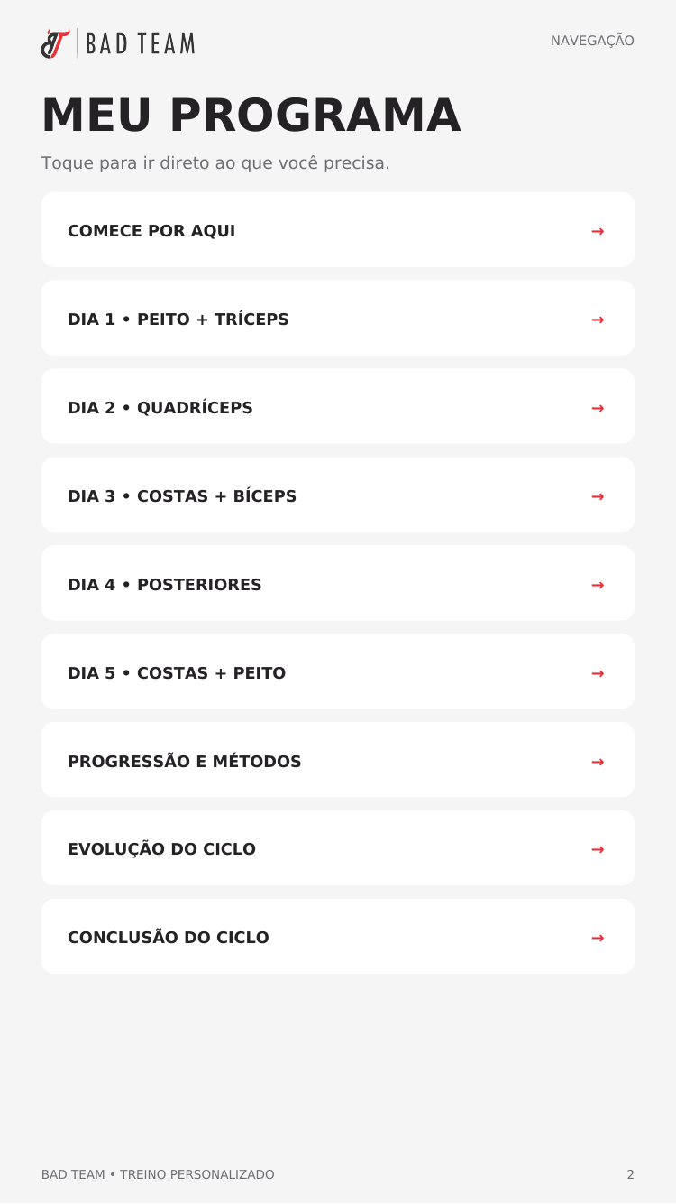 Menu principal do PDF mobile BAD TEAM